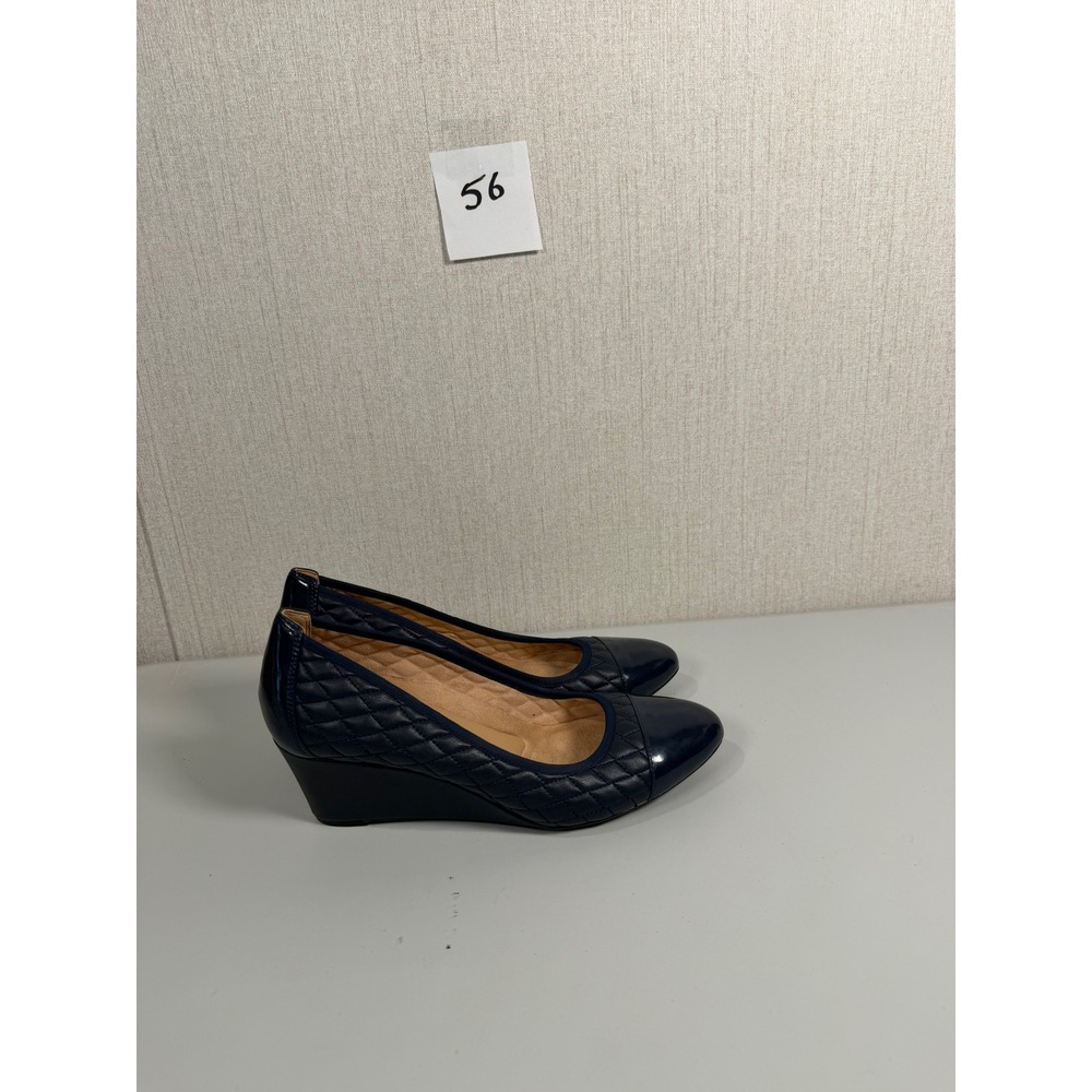 Naturalizer Qualify Navy Quilted Patent Leather Wedge Pumps Womens 10M
